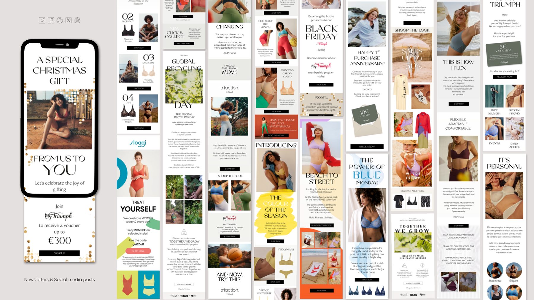 Newsletters & social — Triumph & Sloggi · email and social media