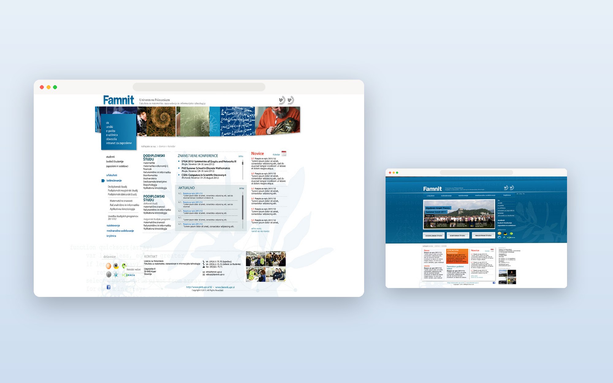 Web design — Websites for FAMNIT, anaFrania and Popazim te